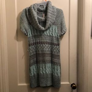 Mint green and gray Cowl neck sweater dress